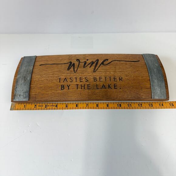 Wine Barrel Stave Wall Art Decor "Wine Tastes Better By The Lake" 15" Rustic - Picture 11 of 12